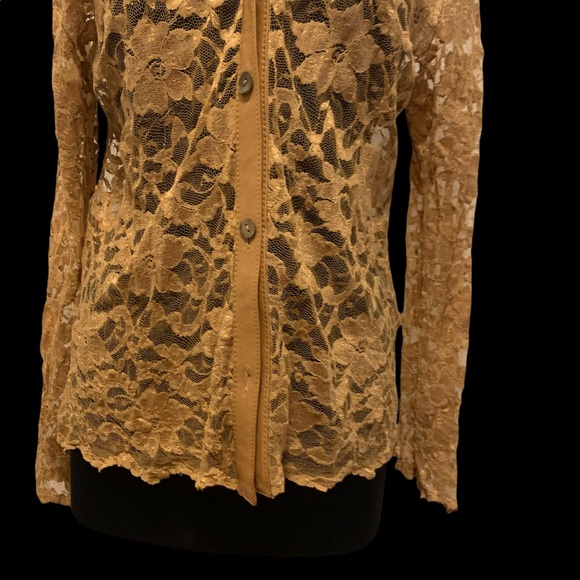 B&J Lace Blouse with Genuine Leather Trim - Picture 7 of 16